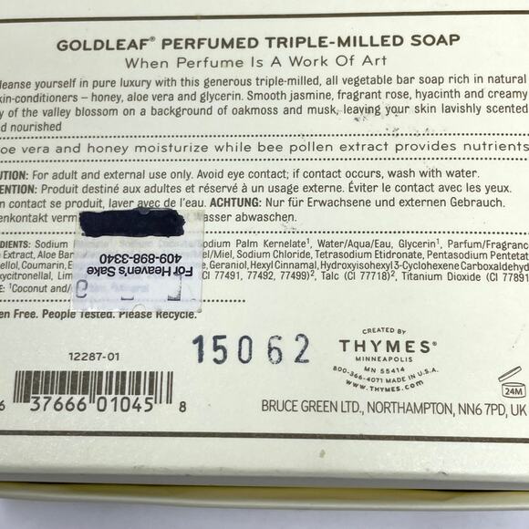 Thymes Gold Leaf Triple-Milled Perfumed Bar Soap 7 oz.New in Box - Picture 7 of 7